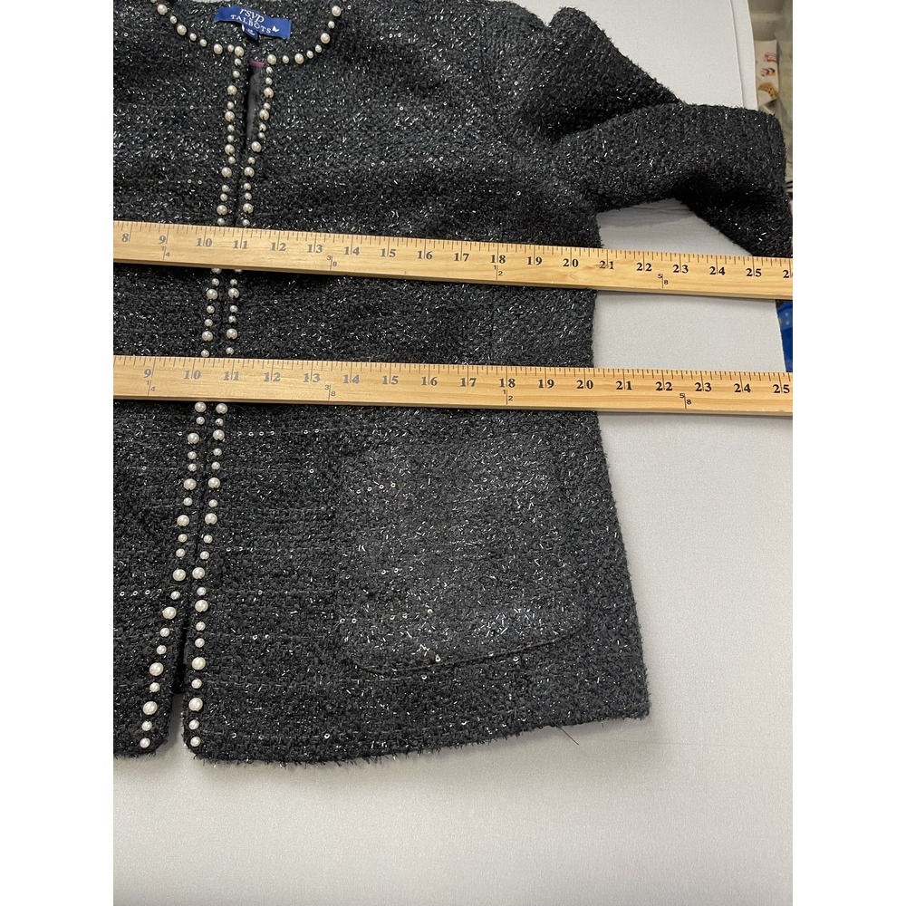 RSVP by Talbots Womens Blazer Jacket 14 Black Tweed Glitter Holiday Cocktail - Picture 8 of 11